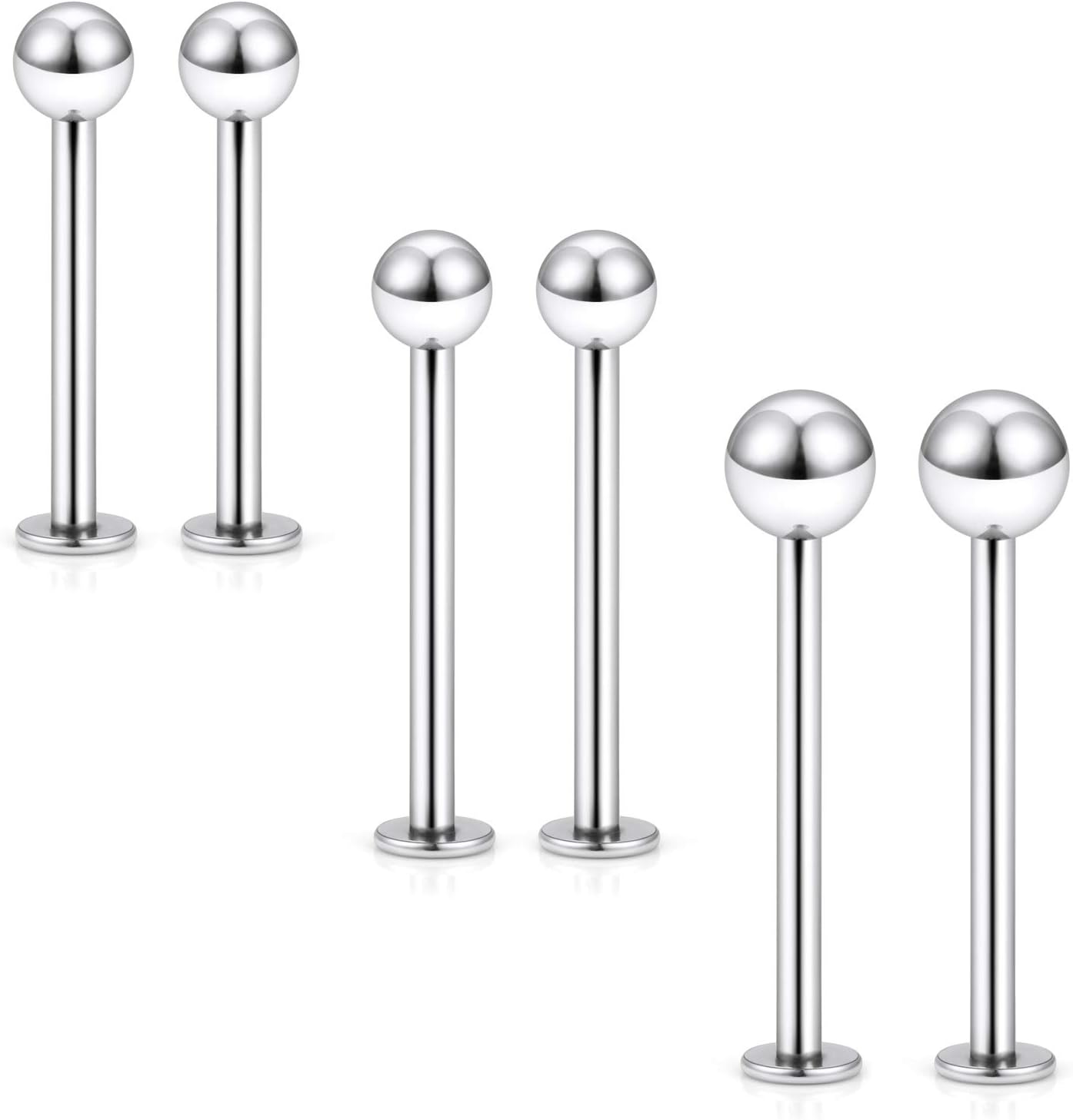 16G 316L Stainless Steel Labret Cheek Tongue Rings Barbell Body Piercing Jewelry 4mm 5mm Bar Size 14mm-19mm Bar Length Available 6Pcs