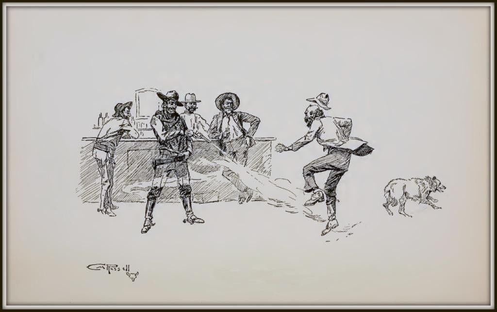 Charles M. Russell Saloon Shooting Drawing : Circa 1903 Art Print
