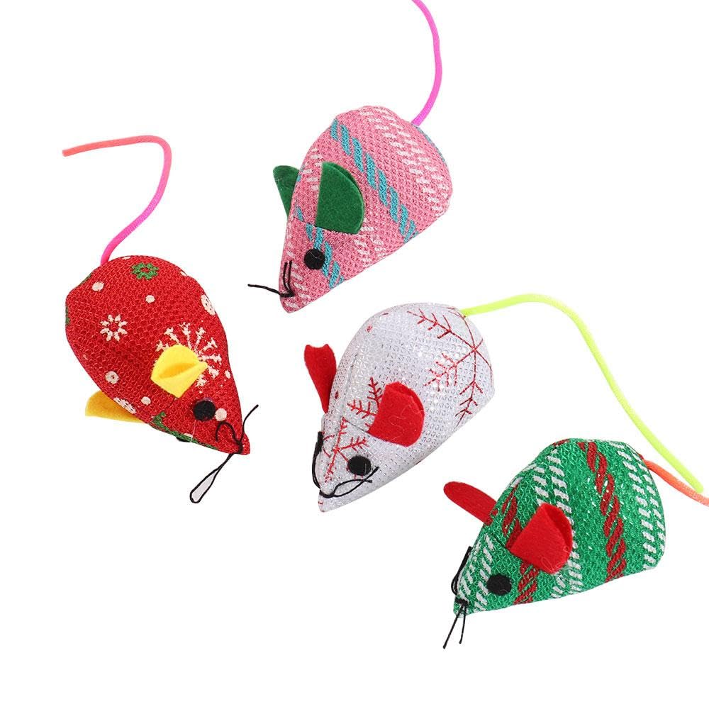 Pokinge 4 Pcs Cat Mouse Toy, Realistic Cute Mice Catnip Cat Accessories Toys Cat Chew Toy Soft Small Cat Toys for Indoor Cats Kitten Interactive Play, Random Color