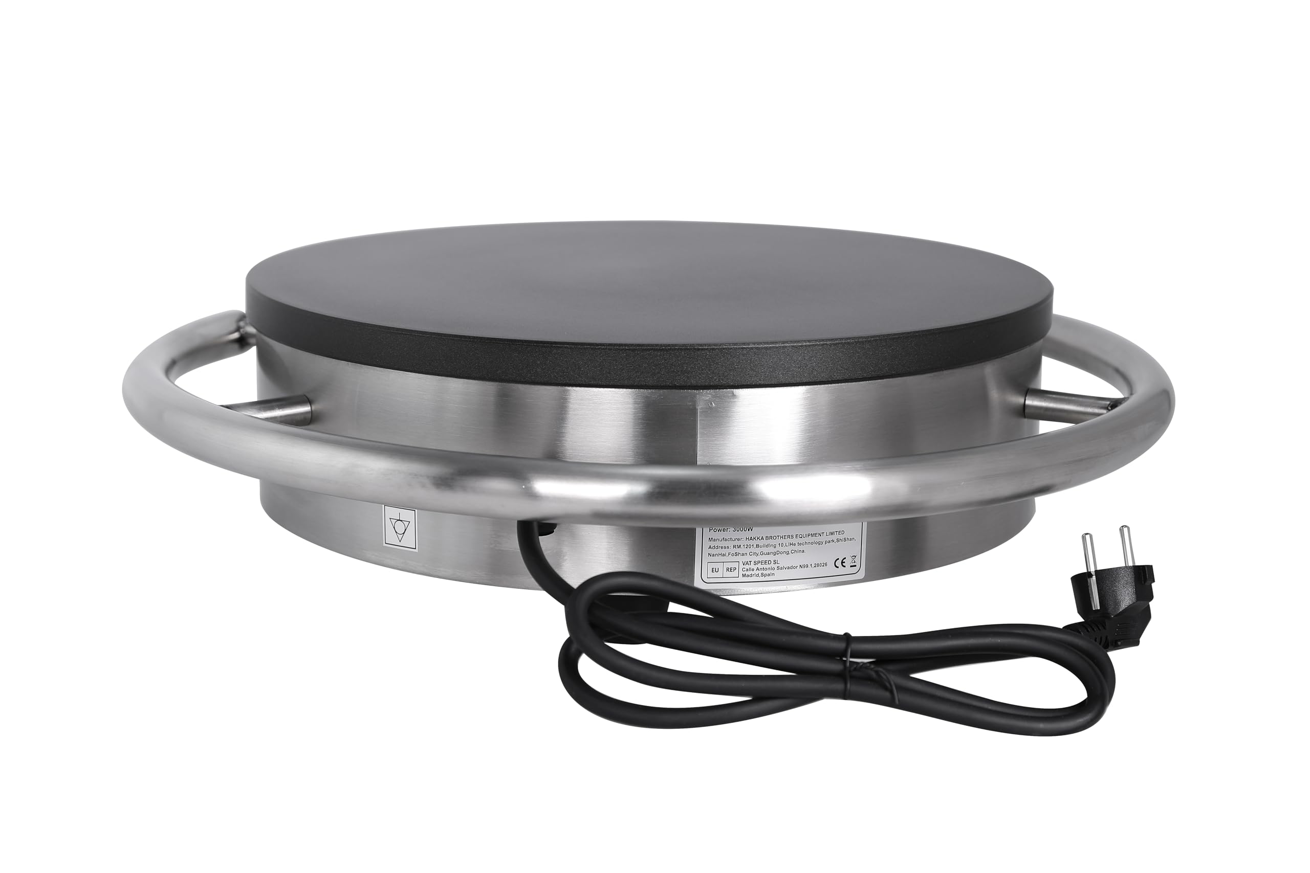 Hakka Crêpière Électrique 40cm, Crêpière Professionnelle avec Plaque de Cuisson en Fonte, Machine à Crêpes avec Poignée et Spatule pour La Maison, La Boulangerie, Les Restaurants et Les Cafés, 3000W