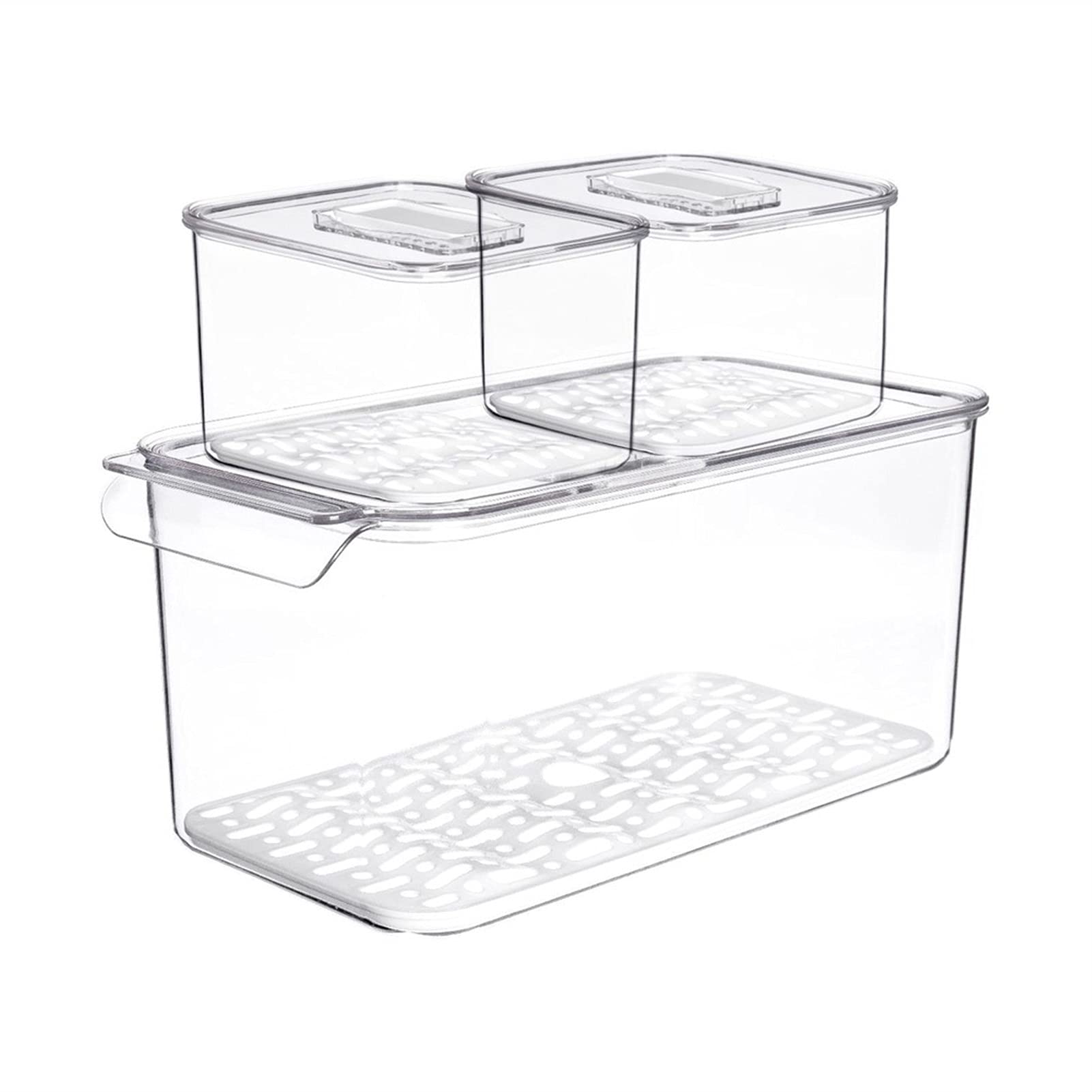 Dispensador de comida de cocina Cocina refrigeradora Fruta Vegetal Drenaje Caja de almacenamiento Transparente Doble Deck Plástico Sellado Caja de almacenamiento Bin Freezer Organizer Cocina casera