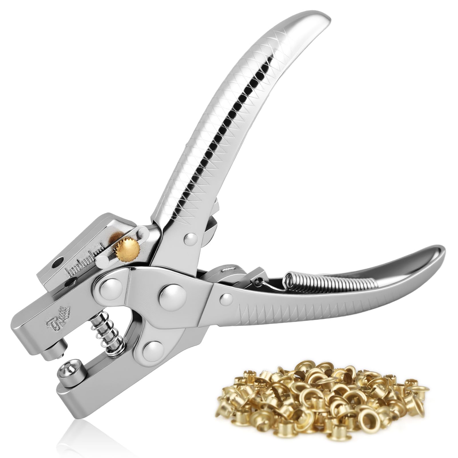 Eyelet Punch Kit with 100pcs Grommet Tool Kit, Heavy Duty Leather Hole Puncher Belt Hole Puncher for Fabric, Belts, Paper, Clothes, Includes Metal Eyelets and Punch Down Tool for DIY Crafting