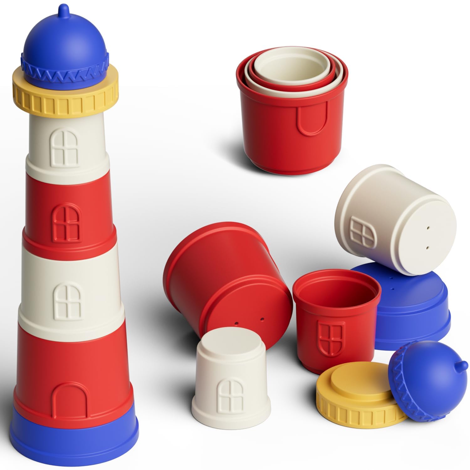 Stacking Cup Toys, for Boys & Girls, Building Tower Cup Toy & Baby Bathing Toy, Nesting Cups Toy 7Pcs Silicone Soft Toy with Fun Educational, Gift for Early Educational Develop(6m+) (Red Passion)