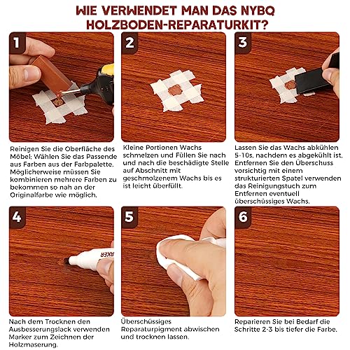 NYBQ Laminat Reparaturset, 24 Stück Holz Parkett Reparaturset Neuem Upgrade-Schmelzwerkzeug, 11 Farben Hartwachs für Holzkitt Vinylboden Holzböden Möbel Arbeitsplattet Reparatur set