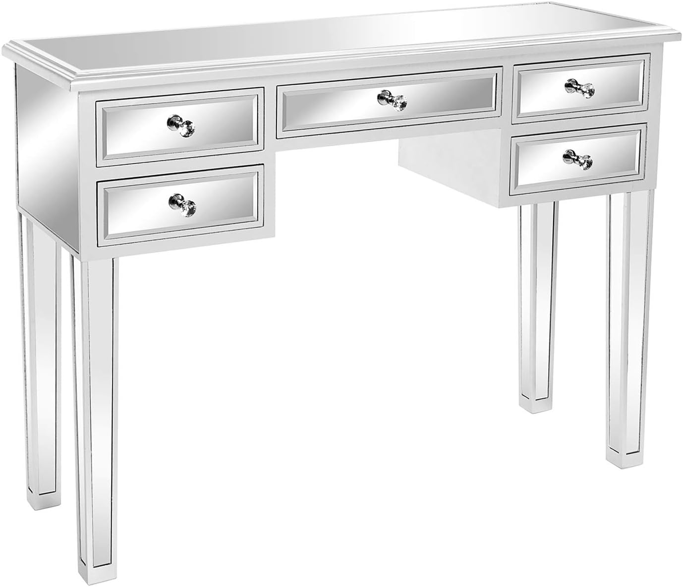 VINGLI Mirrored Vanity Desk with 5 Drawers, Modern Console Table/Sofa Table/Makeup Table (Silver, 41'' x 14'' x 30'')