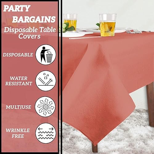 Miniatura 4 de PARTY BARGAINS 5 manteles desechables  Mantel de mesa rojo de 54 x 108 pulgadas, mantel de papel de 3 capas y plástico