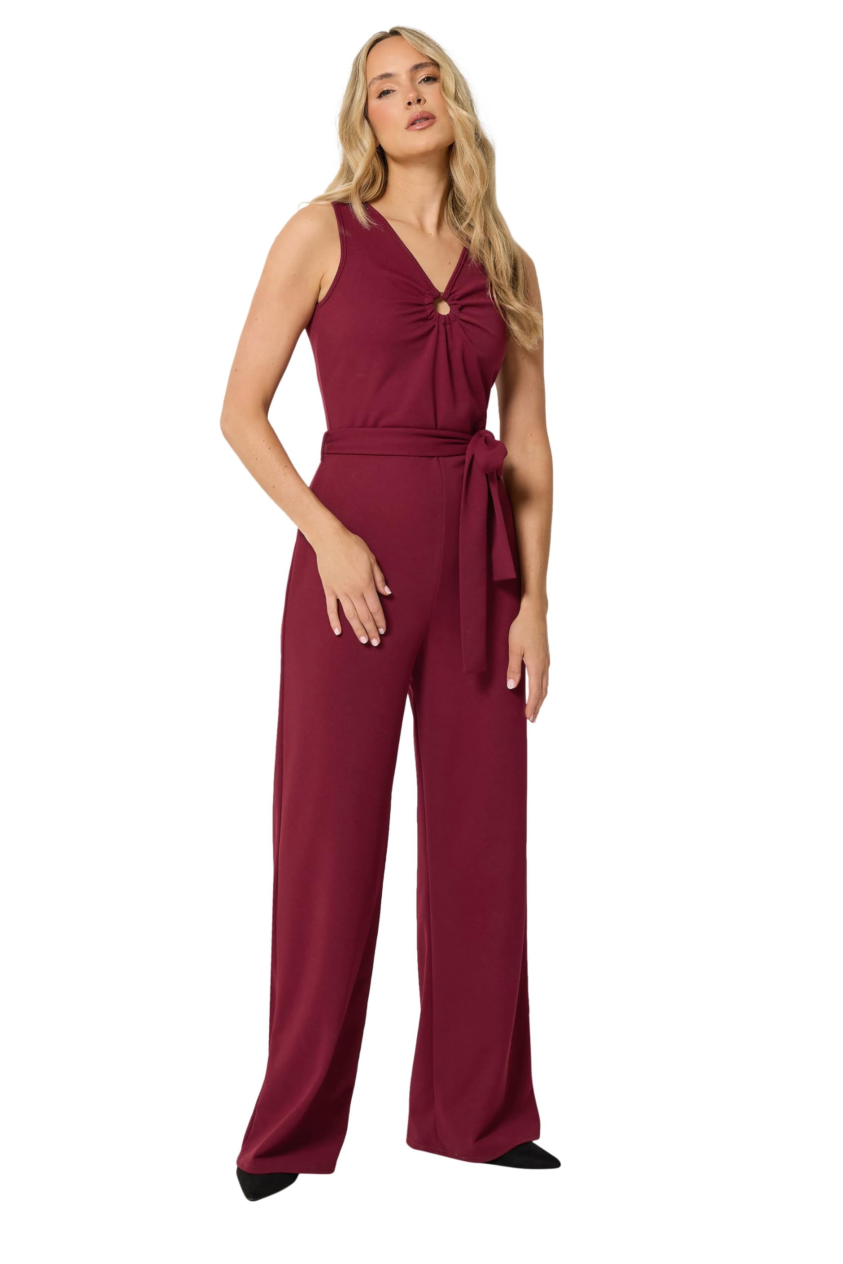 Long Tall Sally Women's Tall Belted Scuba Wide Leg Jumpsuit in Dark Pink | Size: 20