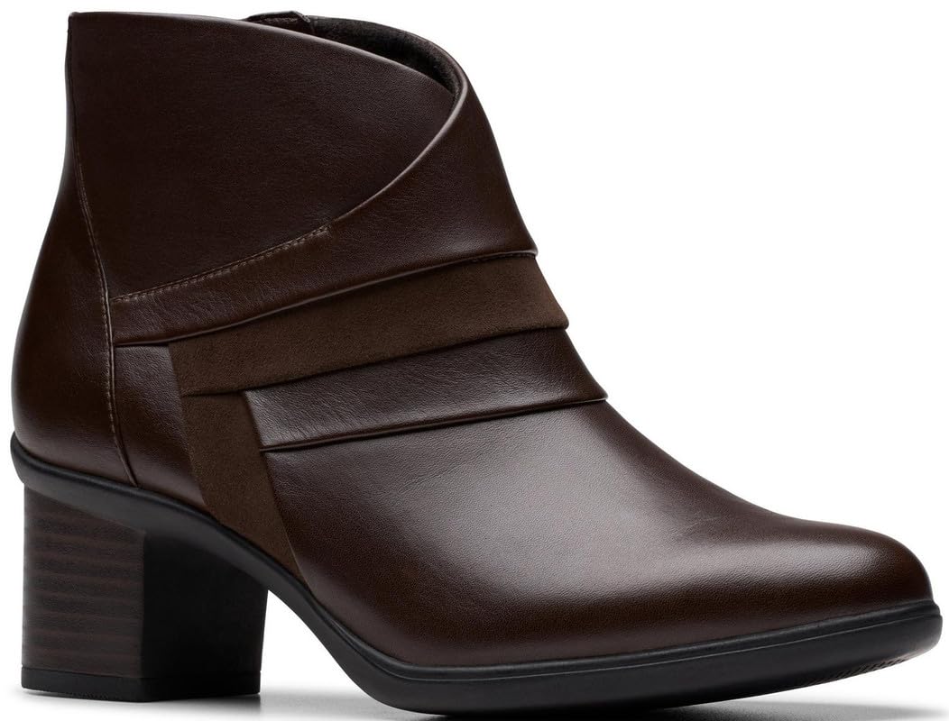 Clarks Womens Shaya Sky Dress Boot Dark Brown Leather Size 10 Wide
