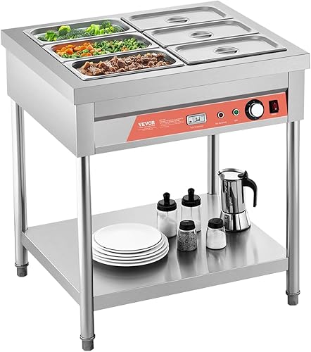 Miniatura 16 de VEVOR Calentador de alimentos comercial, 7 bandejas + 2 ollas, mesa de vapor eléctrica, 1800 W, calentador de alimentos profesional para catering de