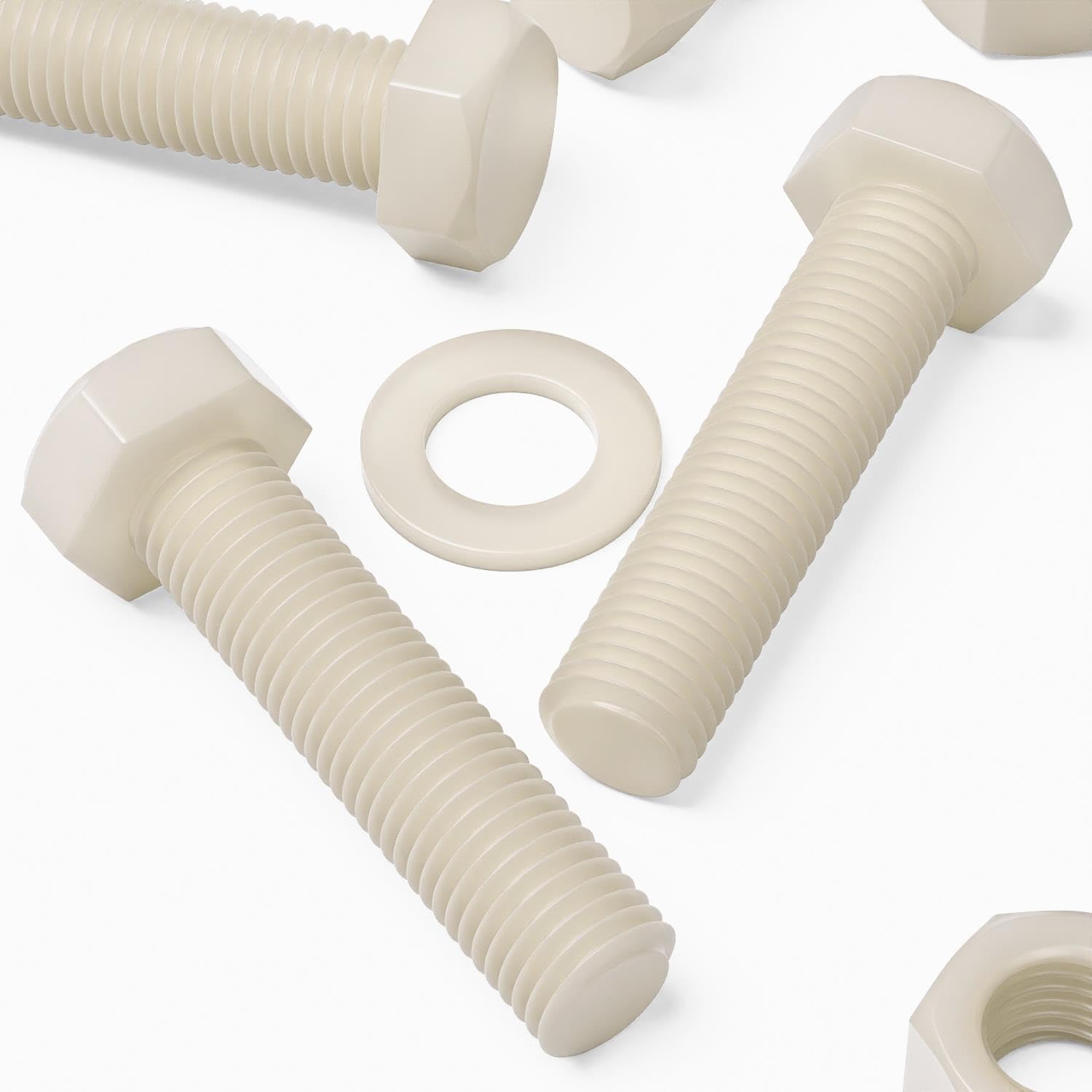 3X Natural Nylon, Hex Head, M24 x 100mm, Plastic Nuts and Bolts, Washers, Hexagon, Nylon, (15/16 x 3 15/16 in)