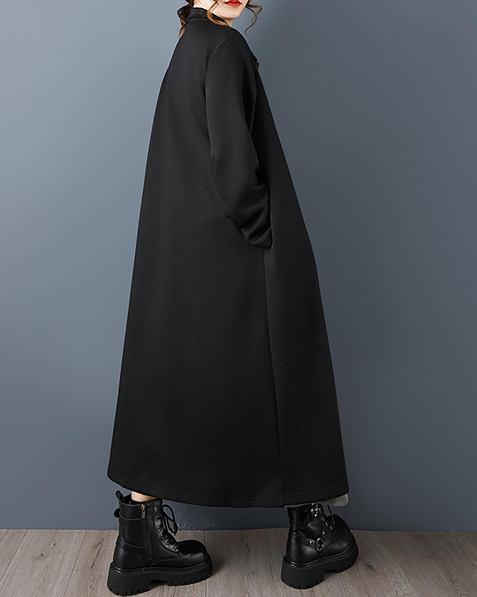 ellazhu Damen-Mantel, Revers, Knopfleiste, Patchwork, langärmelig, Seitentaschen, Maxi-Saum, GZ719 A