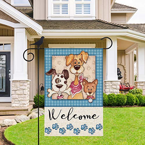 Shmbada Welcome Dogs Puppy Paw Print Burlap Garden Flag, Double Sided Vertical Outdoor Spring Summer Decorative Small Flag For Home Garden Yard Patio Farmhouse, 12 X 18 Inch #TOP4