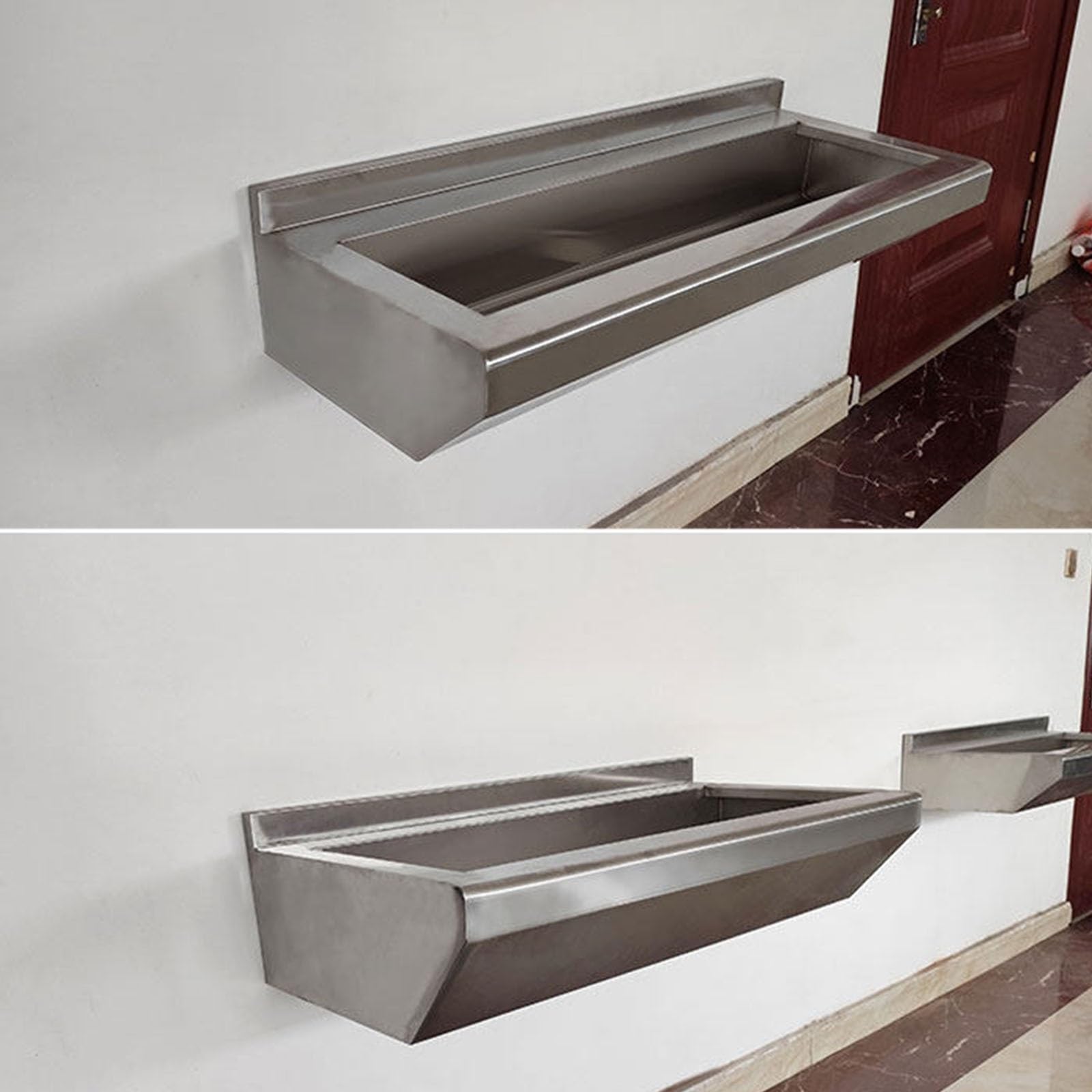 L100/120/150CM, Lavello a Parete, Lavabo in Acciaio Inossidabile, Design Grande a Una Vasca, Salvaspazio, Adatto for Lavare Le Stoviglie E Lavare Le Verdure Nelle Scuole E Nelle Mense(L100XW40XH18CM)