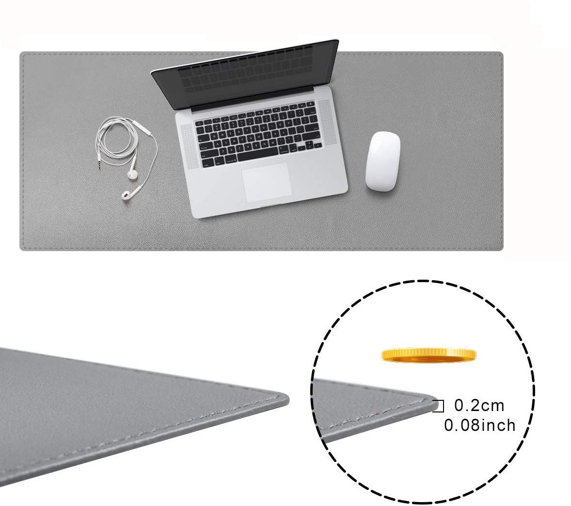 Luxuriöse Schreibtischunterlage aus Leder, multifunktional, für Büro, Tastatur, Schreibunterlagen, wasserdicht, für Zuhause, Laptop, Gaming-Matten für Manager, Herren, Studenten, Grau, 90 x 50 cm