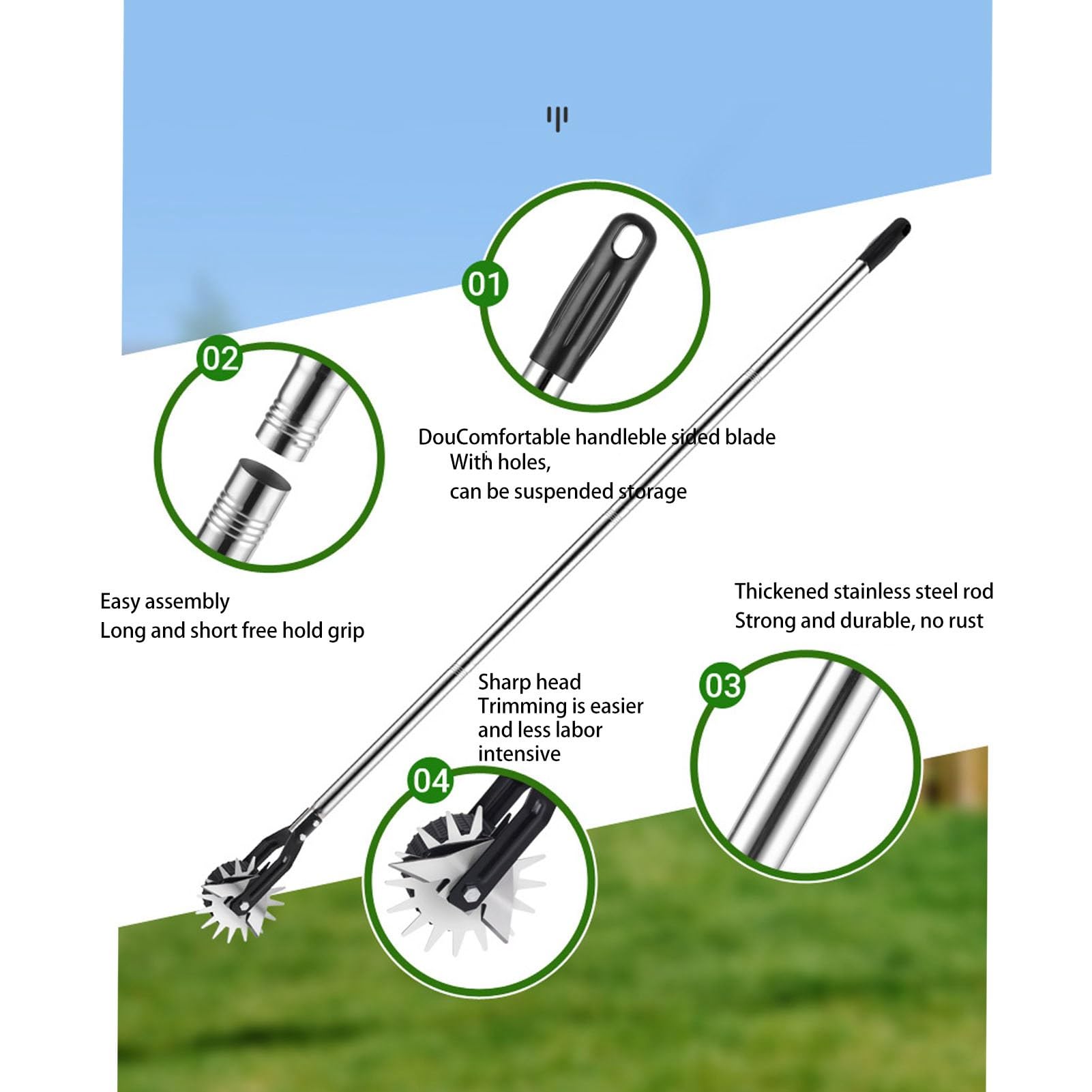 Wheel Rotary Edger, Manual Lawn Edger Rotary Scissors Lawn Trimmer with 3/4 Sections Stainless Steel Handle Manual Edger for Yard Garden Landscape (3 Sections)