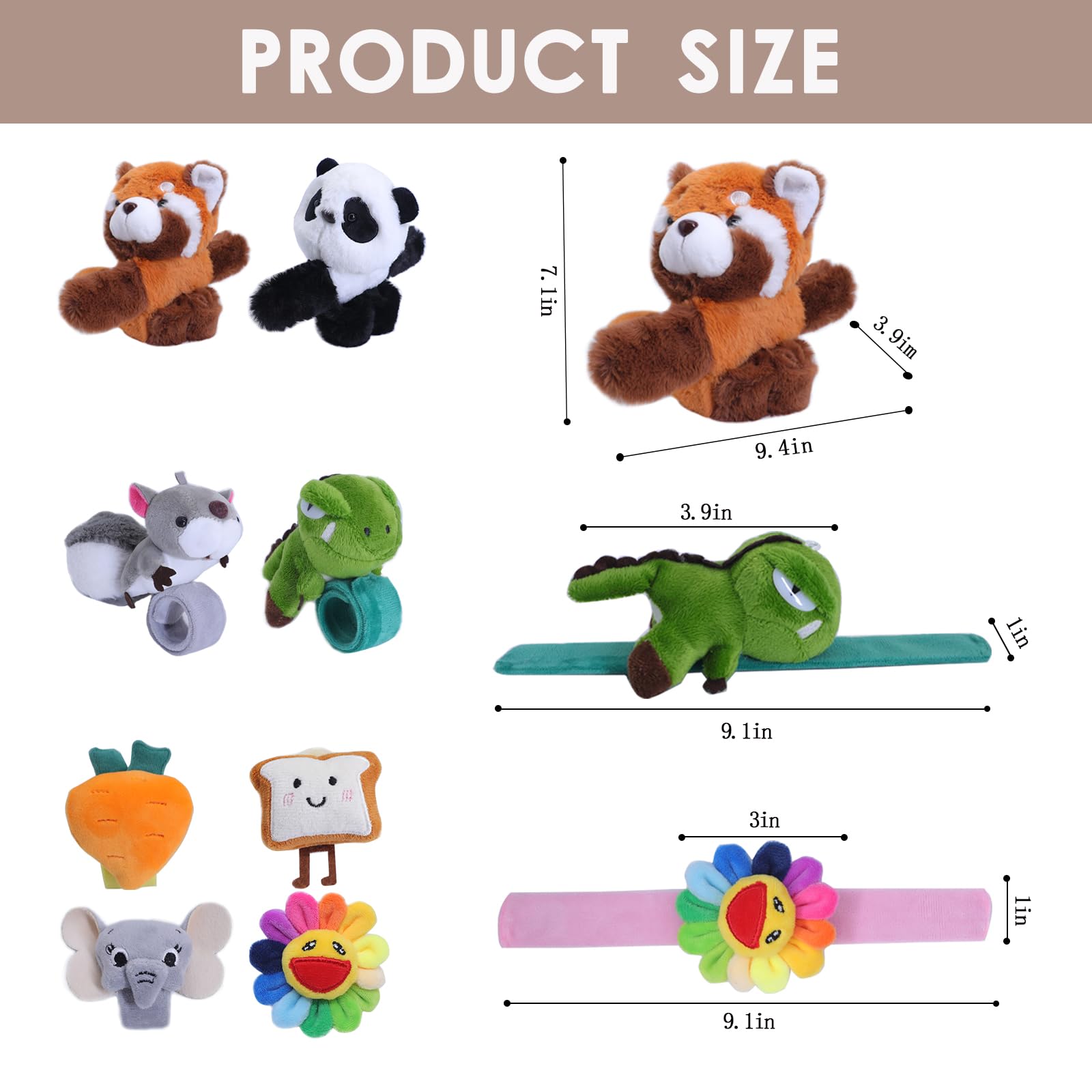 8 Pcs Slap Bracelets Stuffed Animal for Kids, Plush Animal Snap Bracelets Cutie Cuff Sticky Rolls Bracelet Huggers Toy Wrist for Girls Boys Child Gift Party Favors Birthday(style A)