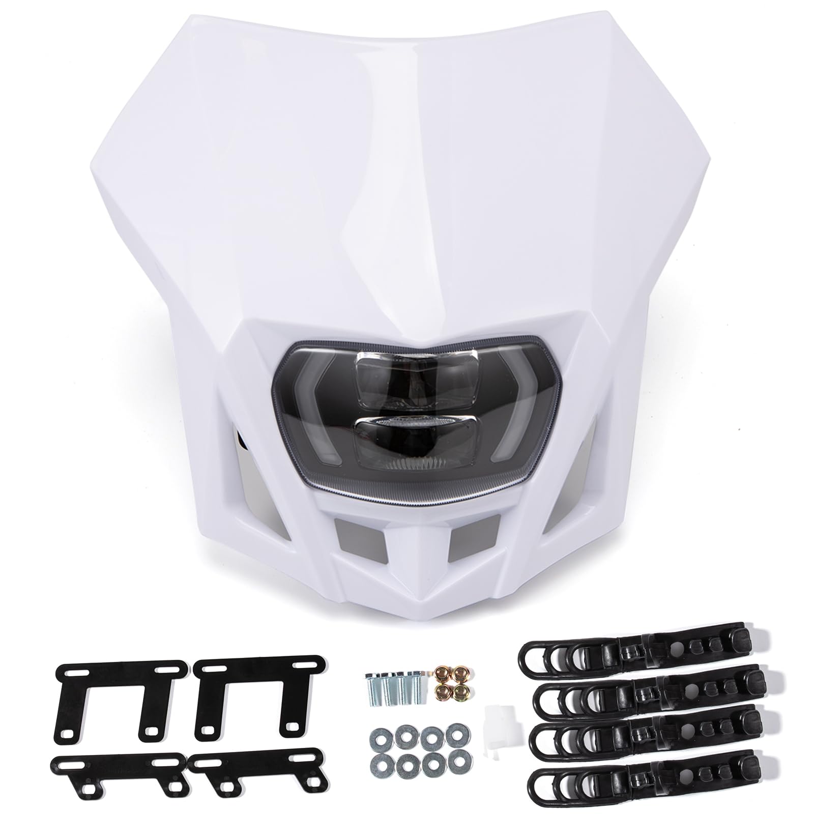 Faro anteriore universale a LED per moto con mascherina per KLX WR YZ XR CRF 150 230 250 450(Bianco)