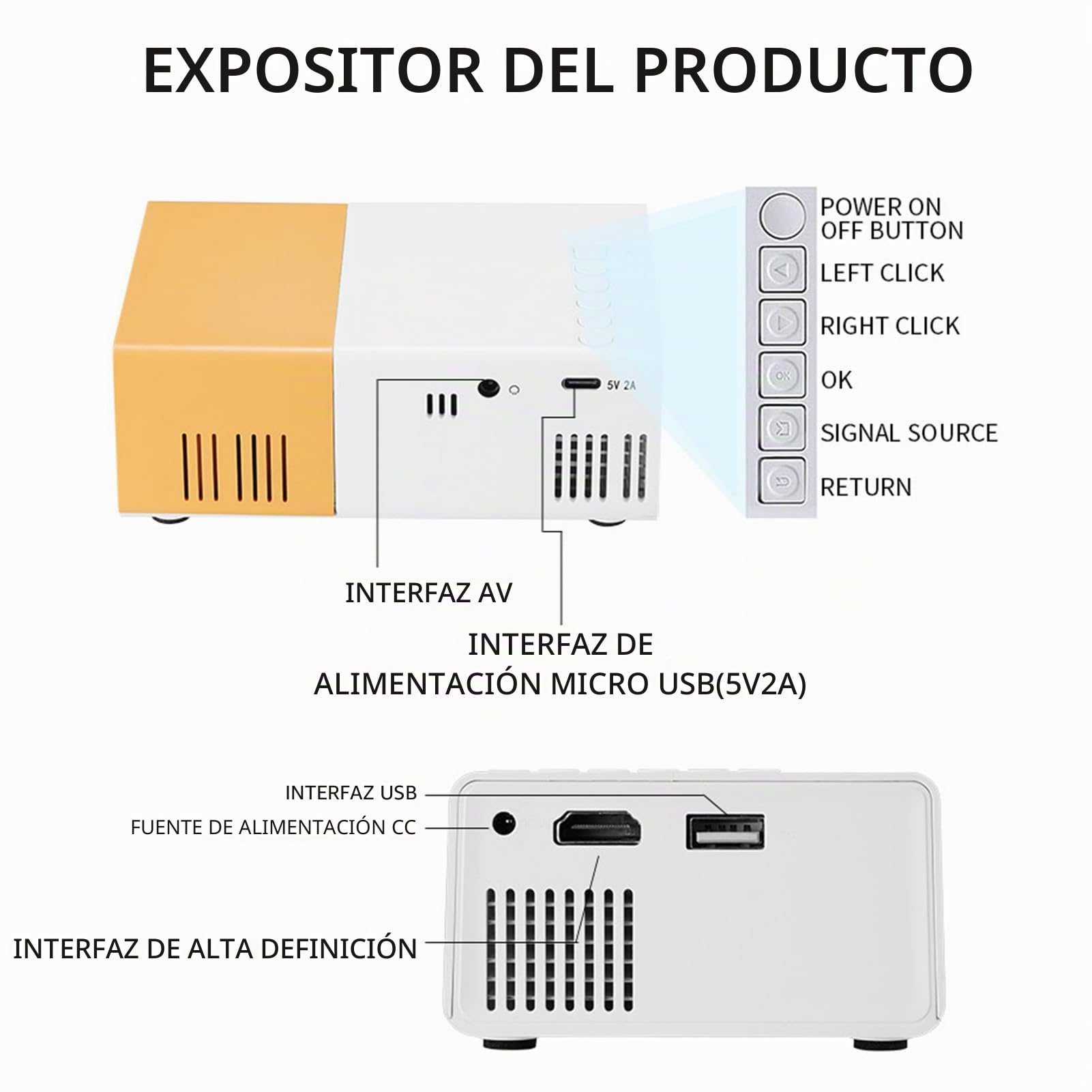 Mini Proyector, Proyector Portátil de 1080p, Proyector de Películas de Brillo de 6000lm, Manual de Corrección Automática de Foco 100 '' Proyector Al Aire Libre Compatible para