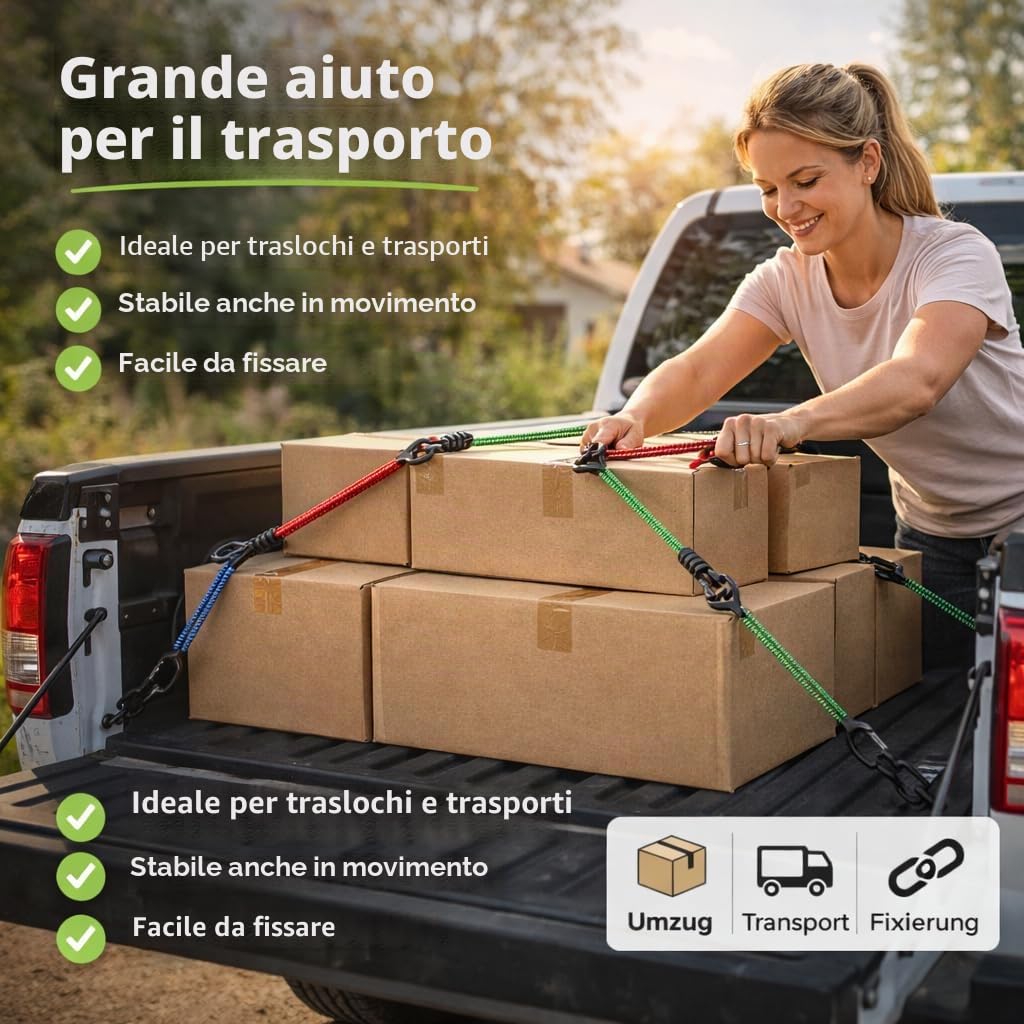 10 espansori e tendicinghi, corde in gomma con ganci per il fissaggio, diverse lunghezze, per moto, mobili, auto, biciclette, ganci extra resistenti, accessori per auto
