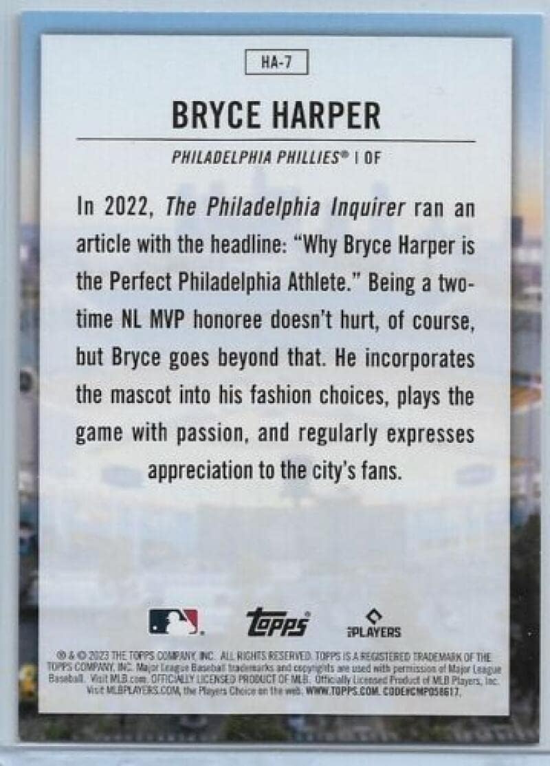 2023 Topps Home Field Advantage #HA-7 Bryce Harper NM-MT Philadelphia Phillies Baseball Trading Card MLB
