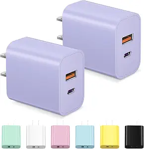 USB C Charger Block, iPhone 17 Charger Block Fast Charging Dual Port PD Power Adapter for iPhone 17/17 Air/17 Pro/17 Pro Max,16/15/14/13/12/11, XS/X, iPad, Google Pixel, Samsung Galaxy -Purple