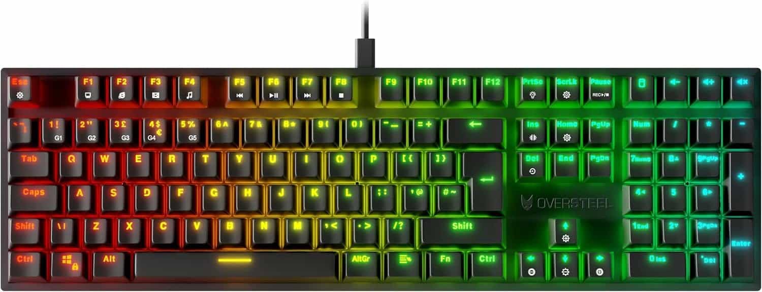 Oversteel - KOVAR USB Gaming Keyboard, RGB Backlit, Outemu Red Mechanical Switch, Anti-Ghosting, English Layout PC/MAC/Android