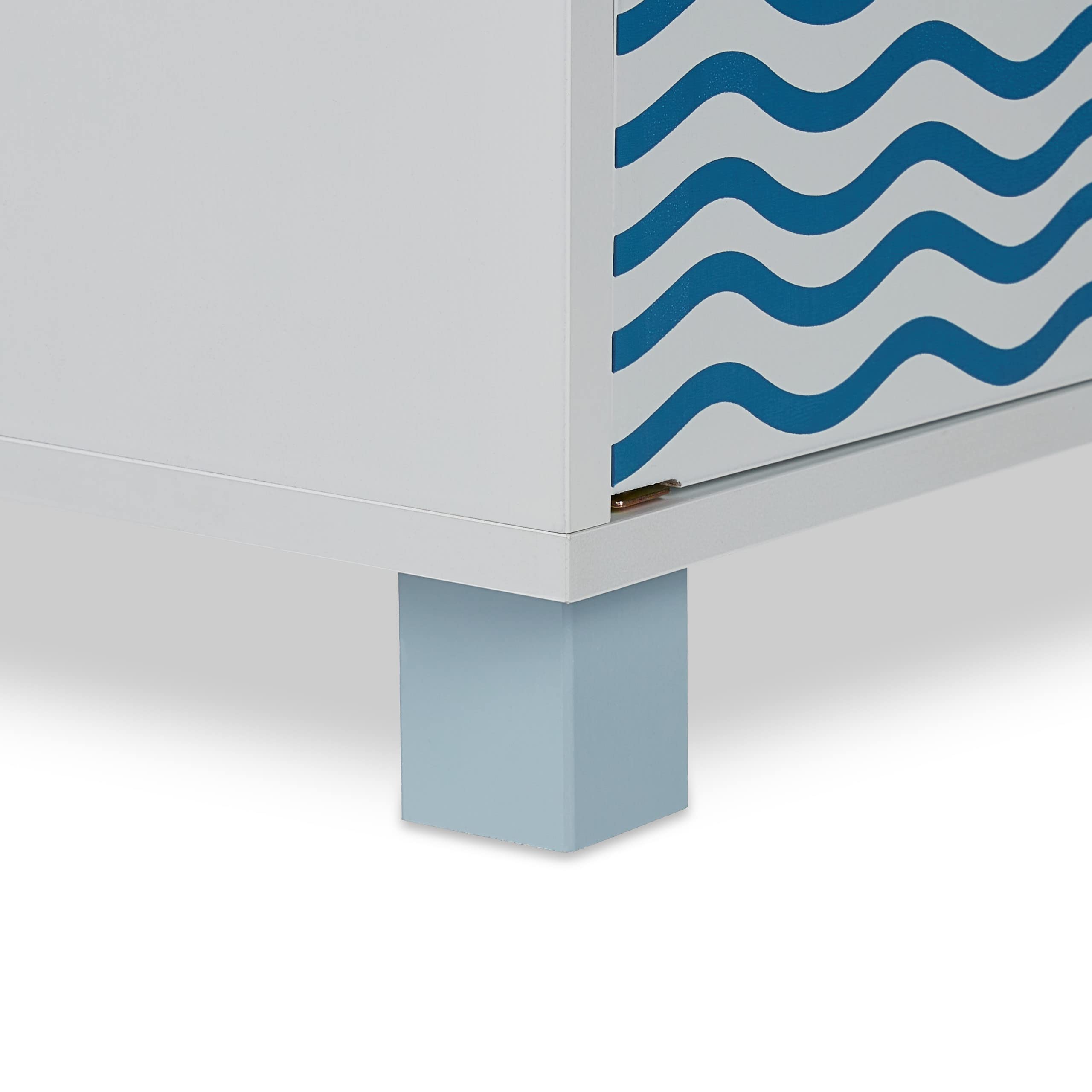 Relaxdays Cassettiera per Bambini, per la Cameretta, 3 Cassetti e 1 Scomparto con Anta, HLP: 105x42x30 cm, Bianco Blu