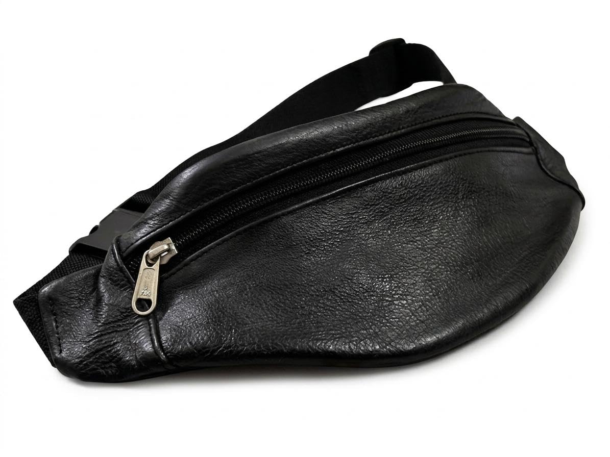 Black Leather Fanny Pack, Adjustable Strap, Zip Closure, Compact Waist Bag for Travel and Everyday Use-image-27
