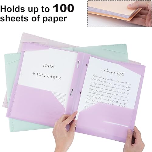 Miniatura 4 de EOOUT Paquete de 8 carpetas de plástico con bolsillo frontal transparente, 8 colores pastel, carpetas con 2 bolsillos y 3 puntas, carpetas de