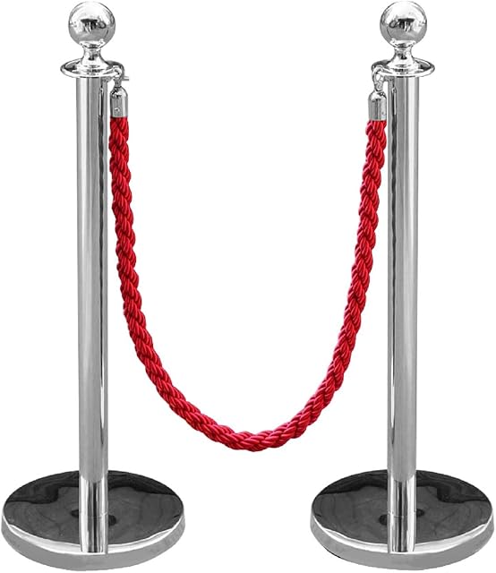 Queiting Queue Control Barrier Heavy Duty Retractable Control Barrier Posts Stands Stainless Steel Security Stanchion Rope Divider with 1.5m Rope (Hemp Rope Red)