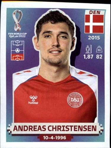 2022 Panini World Cup Soccer Sticker #DEN5 Andreas Christensen Denmark Group D Official Qatar WC Album Sticker in Raw (NM or Better) - Measuring 2