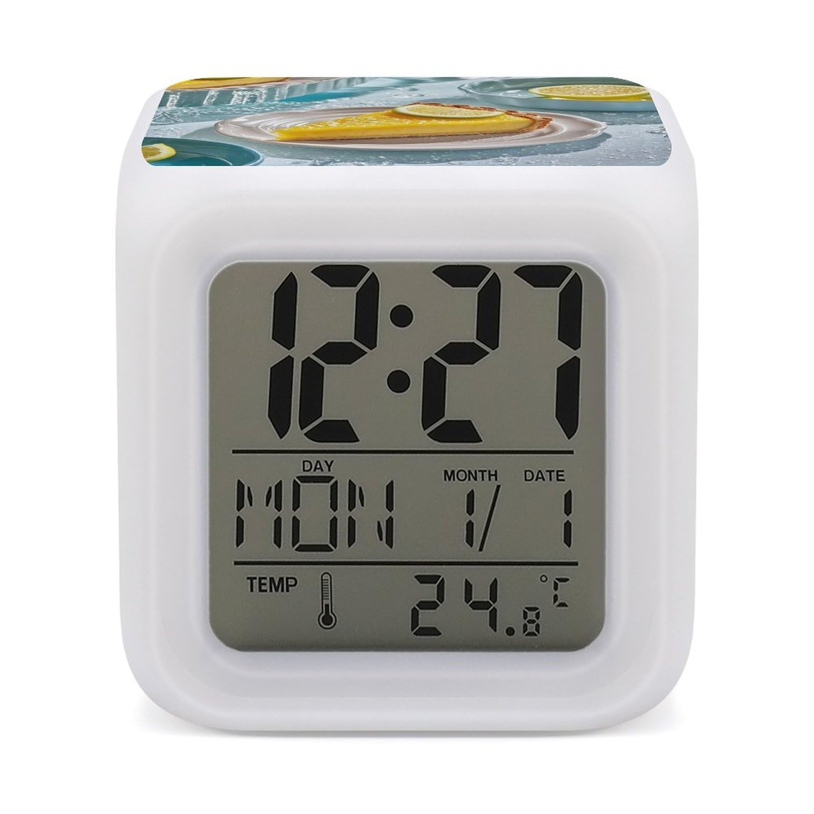 Reloj despertador de comida gourmet con luz nocturna de 7 colores