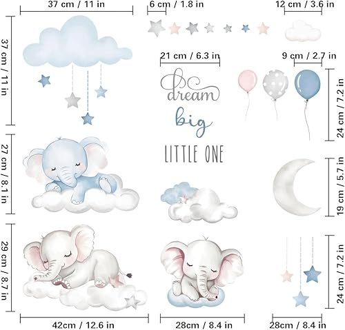 Miniatura 2 de Calcomanías de pared Dream Big Little One Elefante, luna de ensueño, estrellas, globos, decoración de nube para habitación de niños, guardería y