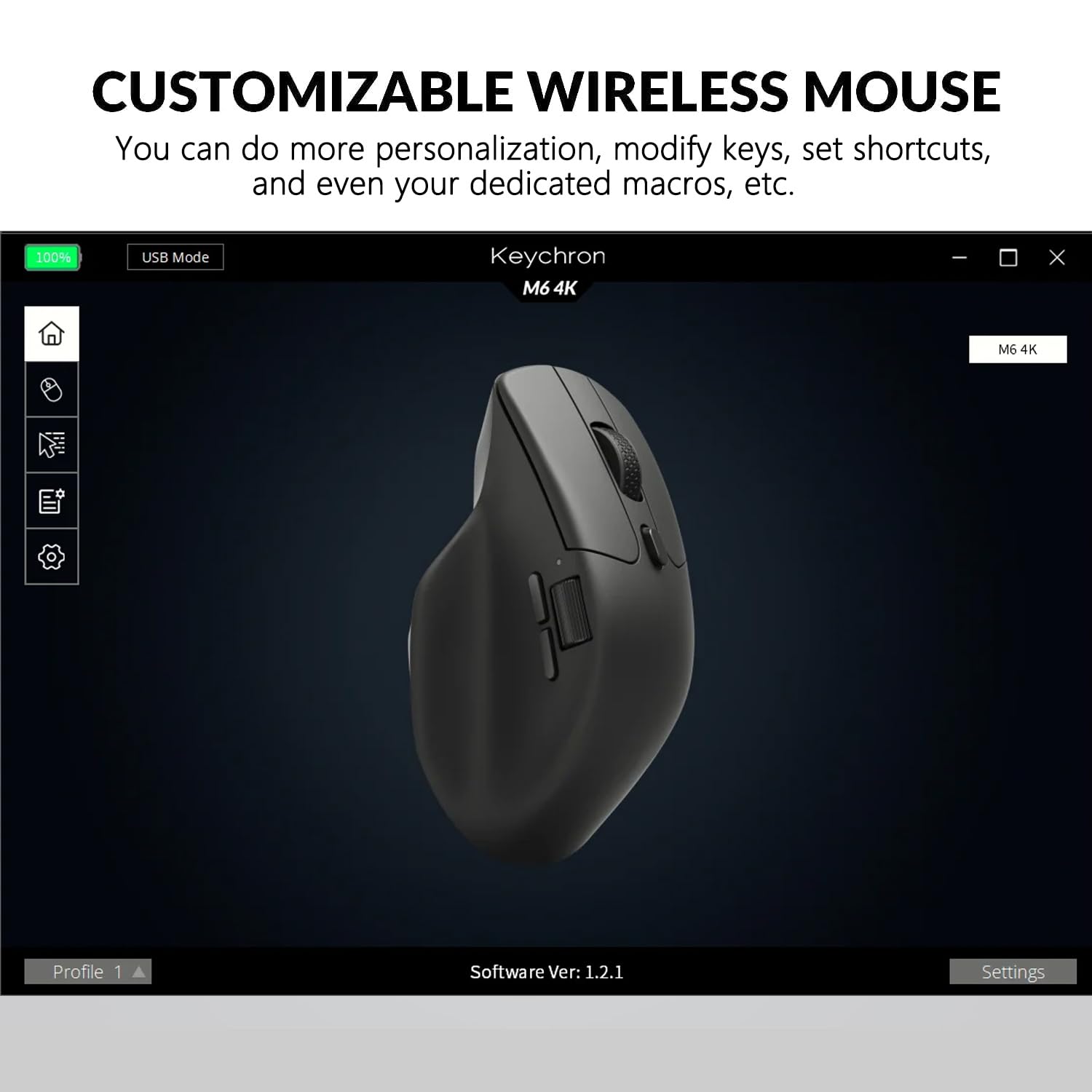 Keychron M6 2.4 GHz/Bluetooth 5.1 キークロン Keychron M6 Wireless Gaming Optical Mouse, Tri-Mode 2.4 GHz
