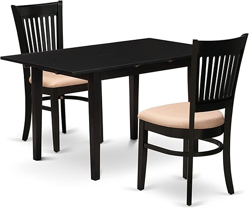 East West Furniture NOVA3-BLK-C - Juego de mesa de comedor de 3 piezas contiene una mesa de comedor rectangular con hojas de mariposa y 2 sillas