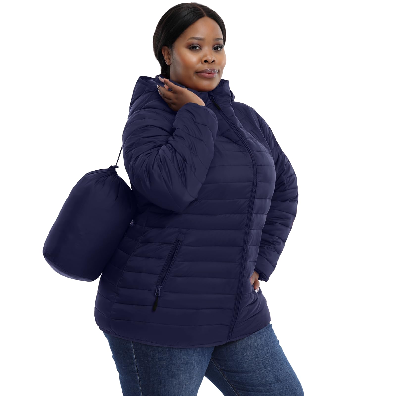 HHE Plus Size Women's Packable Puffer Jacket 1X-6X Water-Resistant Lightweight Winter Coat(Exclusively for Plus Size)