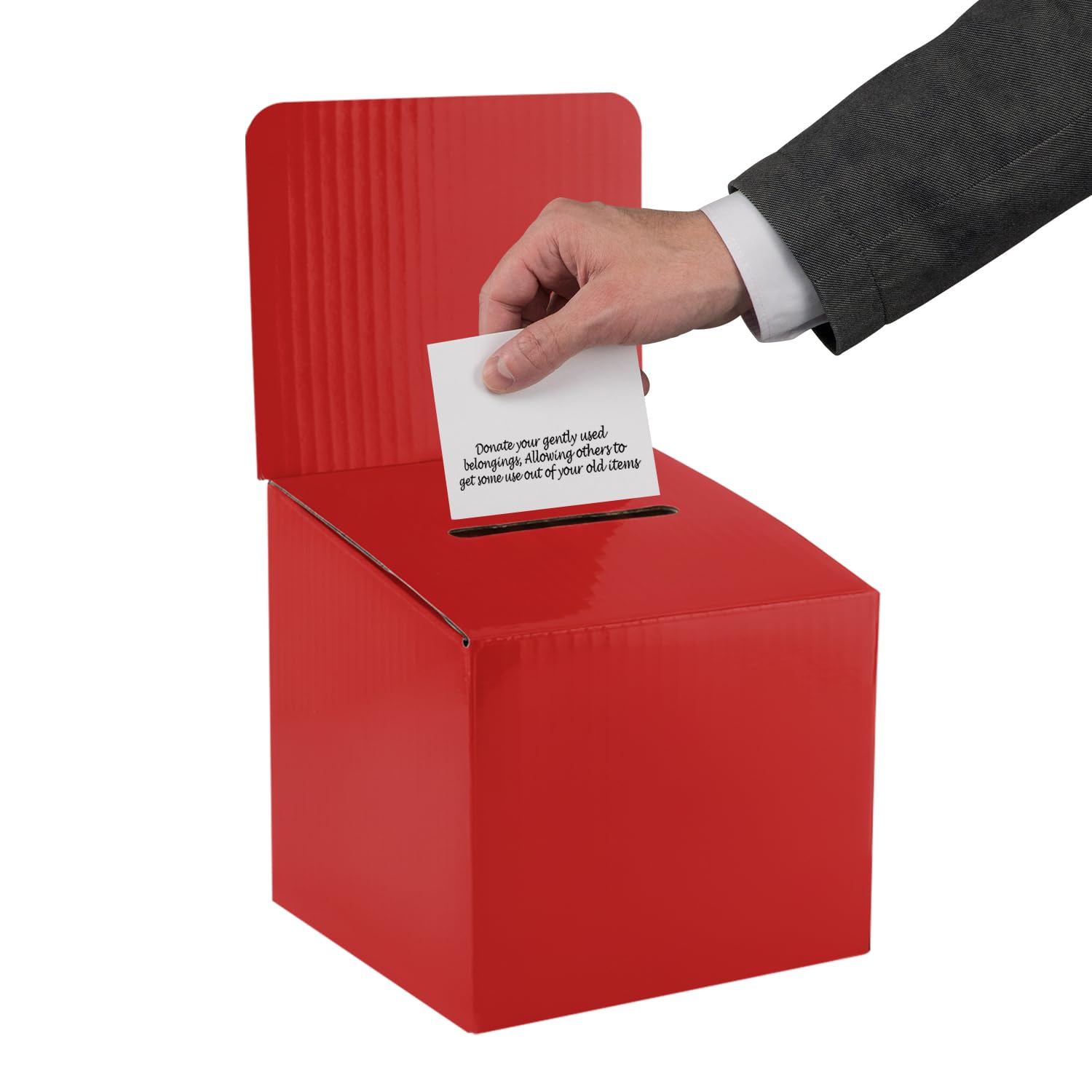 My Charity Boxes Red Mcb - Ballot Box For Suggestions Donations Raffles White Glossy Cardboard Boxes In Medium Size 6X6x6 Inches With Slot For Tickets And More (Red)
