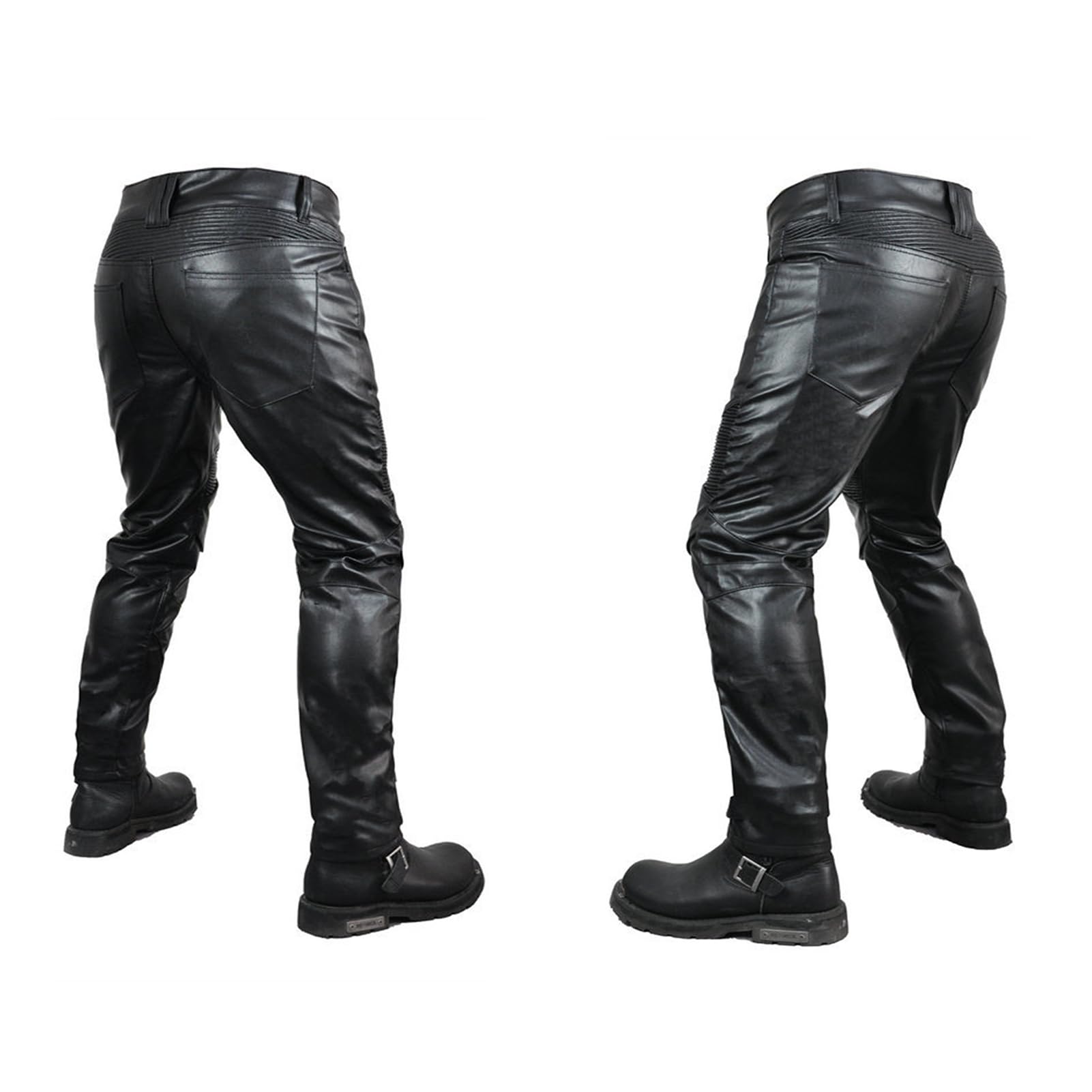 Motorradhose leder Herren/Damen mit protektoren - Schwarz Vollnarbiges Lederhose echtleder mit rüstung Biker gepanzerte (Schwarz,XL)