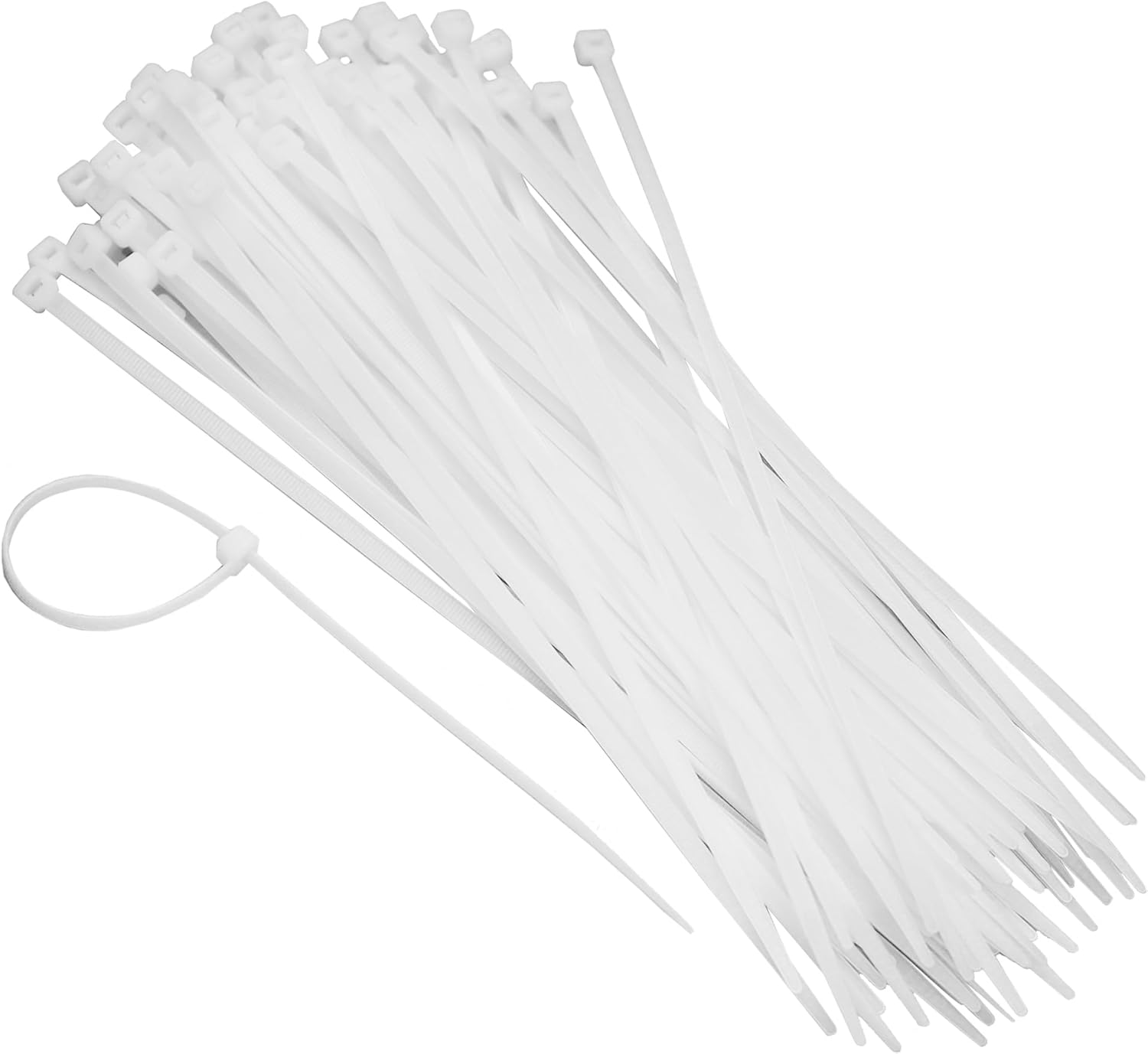 Dekton 100PC Cable Tie Set - 4.8MM X 200MM White | Heavy Duty Industrial Strength | High Temperature Resistant | Self-Locking Teeth | Ideal for Cables, Piping, Gardening & Wires | Indoor & Outdoor Use