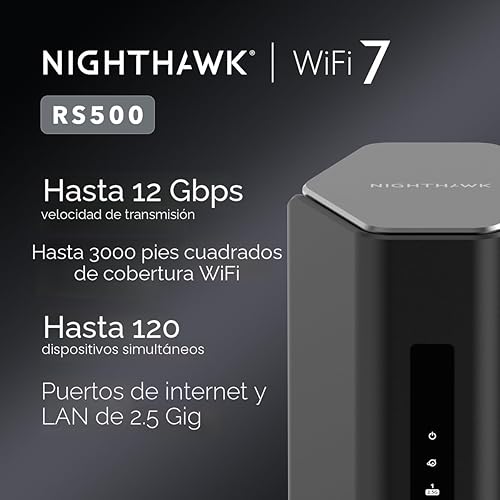 Vista 2 de NETGEAR Nighthawk enrutador WiFi 7 tri-banda (RS500) – Solo enrutador, velocidad inalámbrica BE12000 (hasta 12 Gbps) - Cubre hasta 3.000 pies