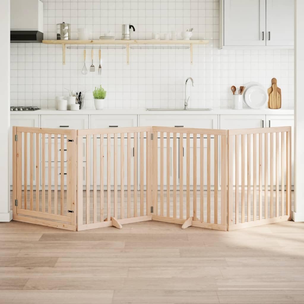 Foldable Dog Gate with Door, 4 Panels, 320 cm Poplar Wood, Freestanding Pet Barrier for Indoor Use, Portable & Easy Storage, Ideal for Small/Medium Dogs