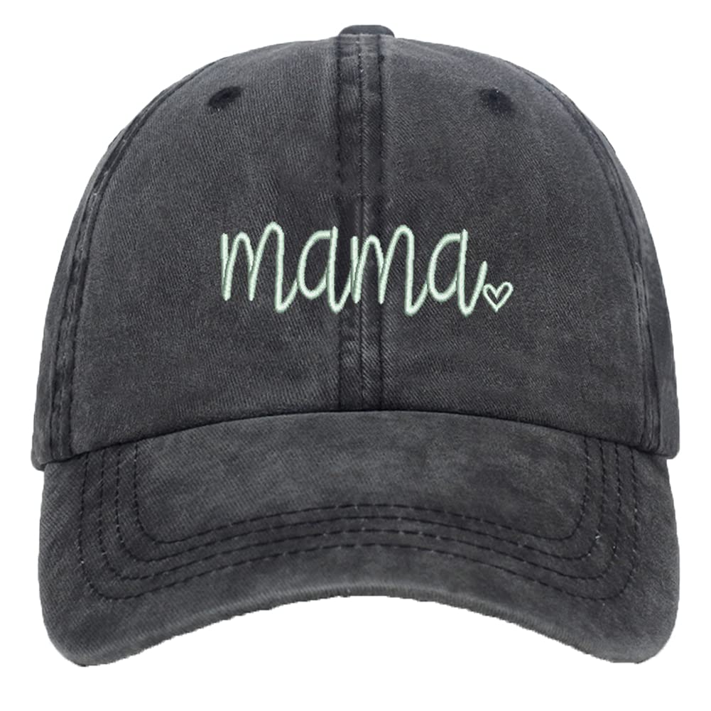 Women's Baseball Cap Mama Vintage Distressed Washed Cotton Adjustable Dad Hat Outdoor (Black)