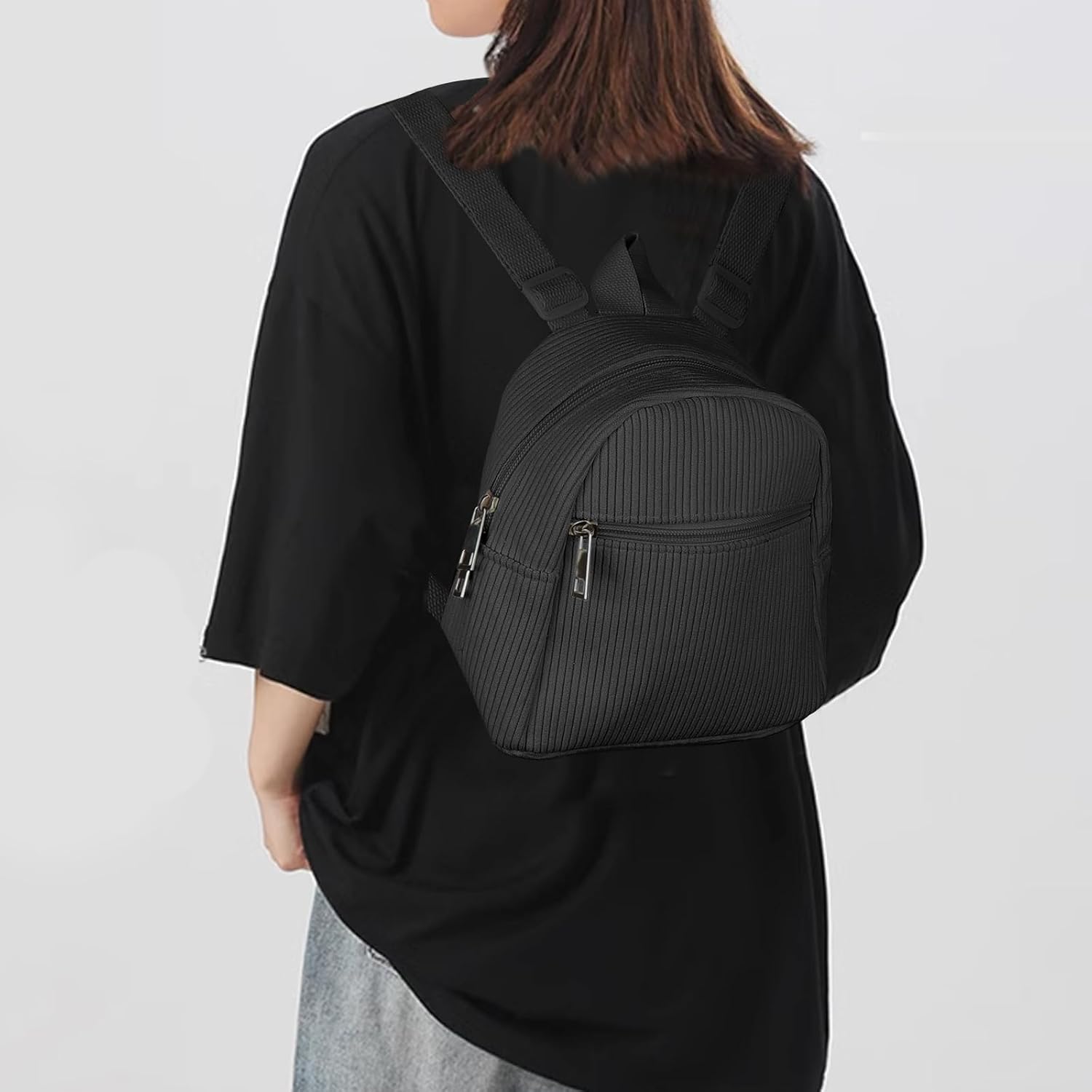 Cute Mini Backpacks, Corduroy Tiny Backpack Small Backpack for Women and Girls, Portable Ladies Backpacks (black) - Image 6