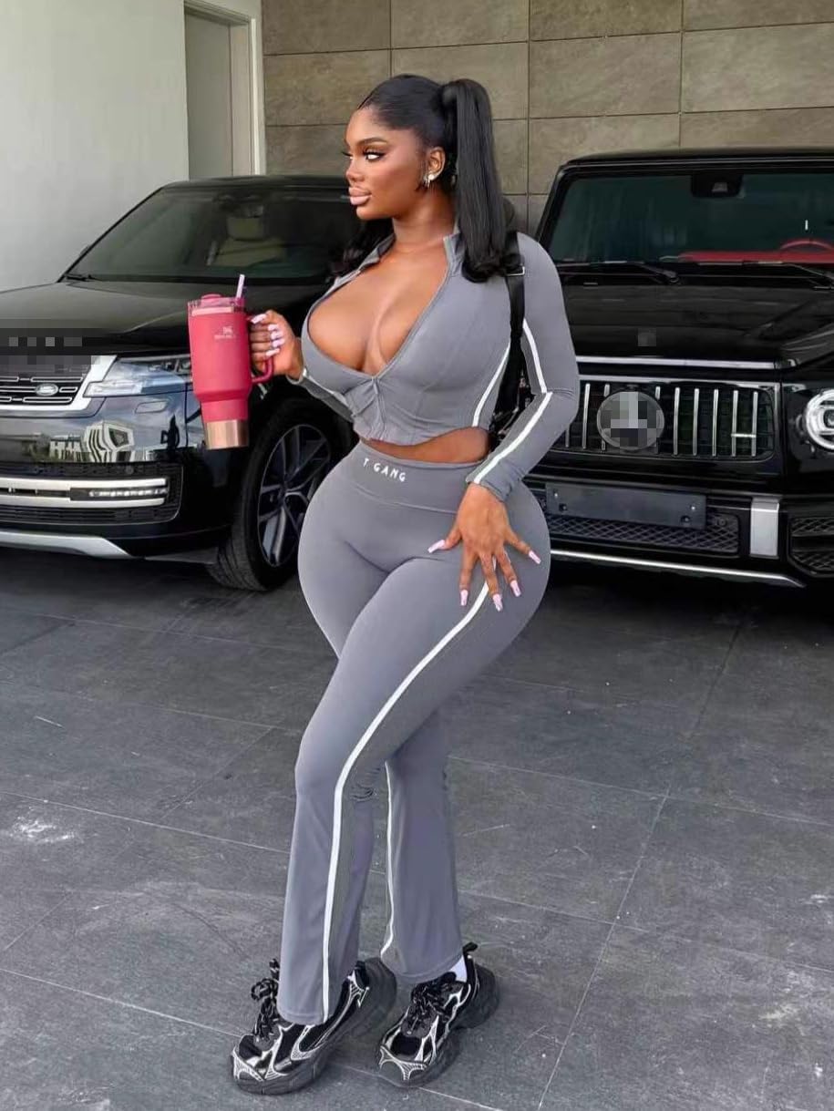 Women's 2 Piece Outfits Long Sleeve Zipper Jacket High Waist Legging Set Tracksuit Jogger Set Sweatsuit Activewear - Image 3