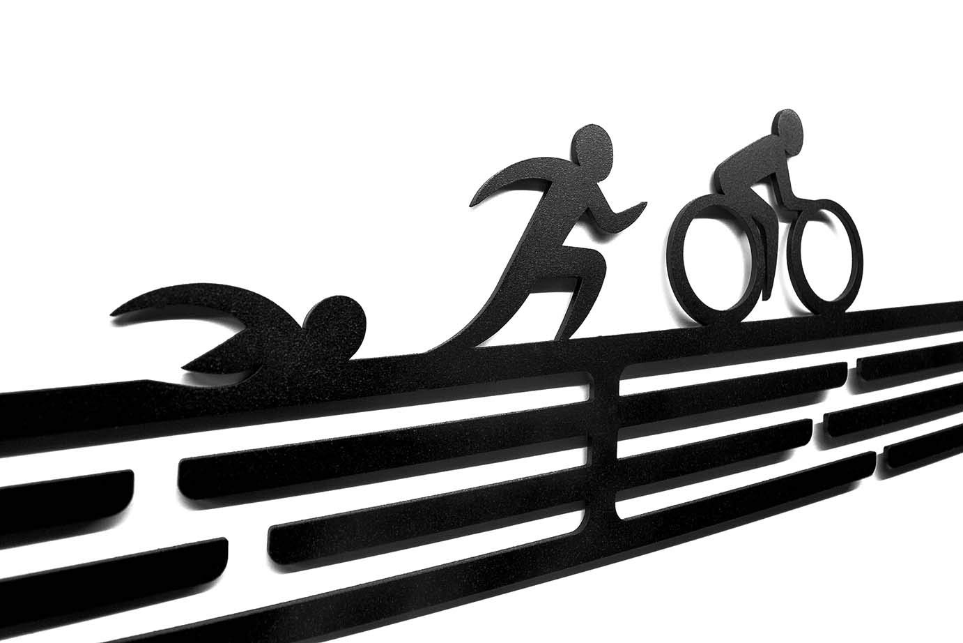 Triathlon Sport Medal Wieszak ekspozycyjny | Matowy czarny stalowy uchwyt na medale | (do 48 medali