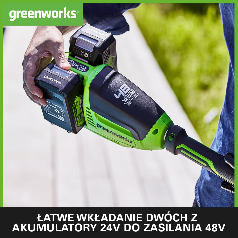 Greenworks GD24X2TXK4X Akumulatorowa Podkaszarka do Małych i Średnich Ogrodów, Szerokość Cięcia 40 cm, Uderzeniowy Wysuw, Podwójna Żyłka Nylonowa 2 mm, 2x Bateria 24V 4Ah i Podwójna Ładowarka