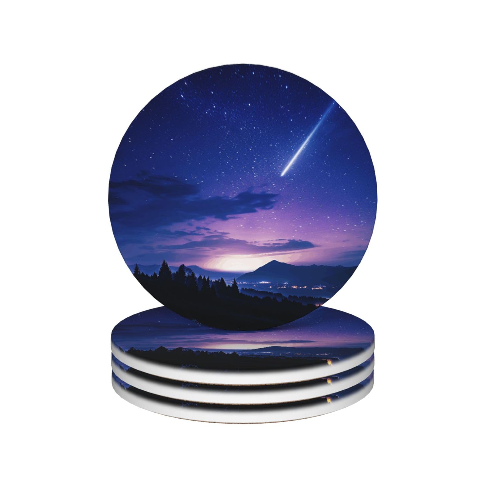 Drink Coasters Set of 4 Coffee Ceramic Coaster Night sky silhouette Coasters for Drinks Coffee Cup Mat Heat Resistant Tabletop Protection Coaster Desk Accessorie Home Decorative