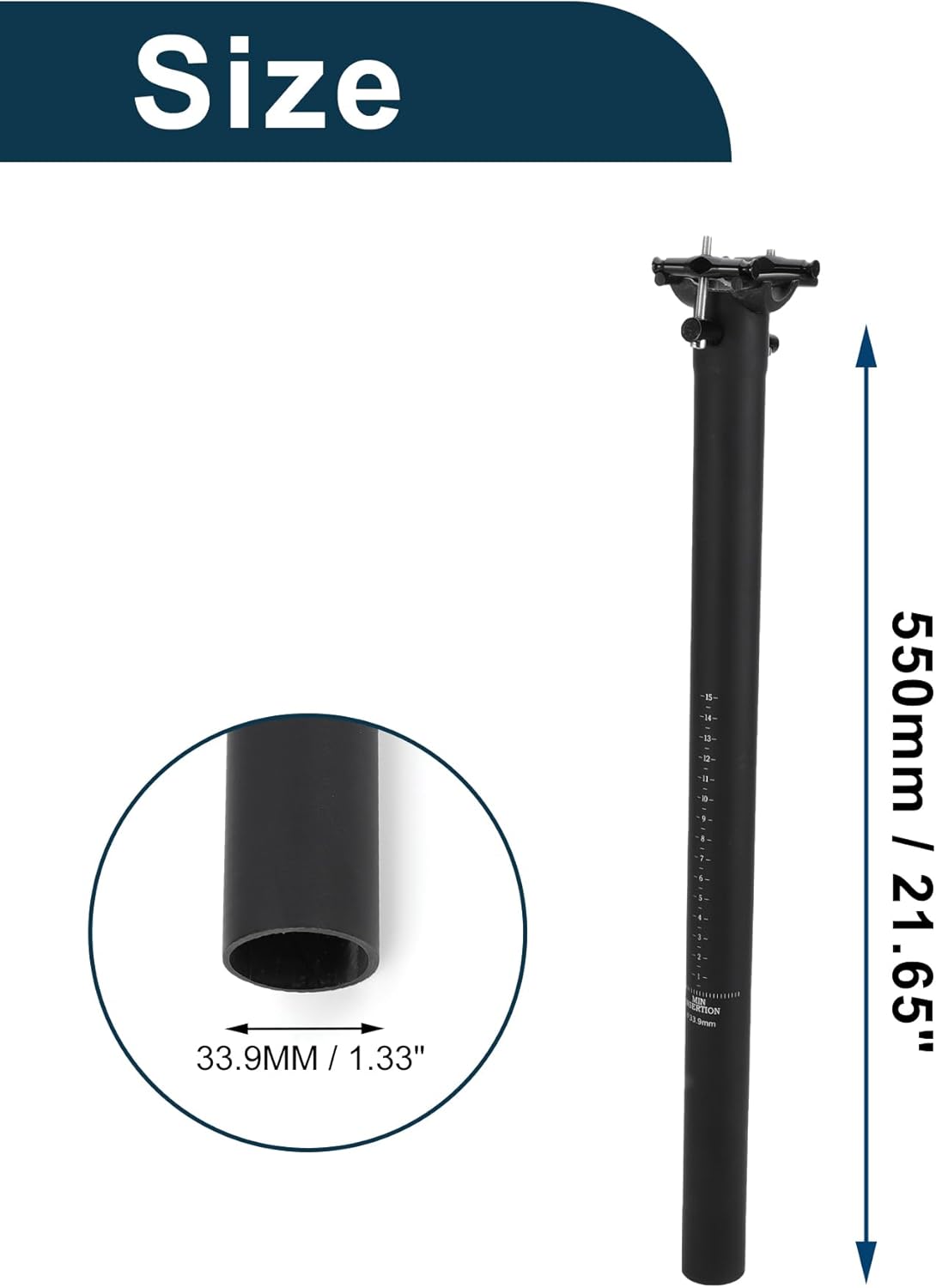 Bike Seat Posts Lightweight Bike Saddle Post Seat Tube Matte Black 1 Pcs 33.9x550mm Carbon Fiber