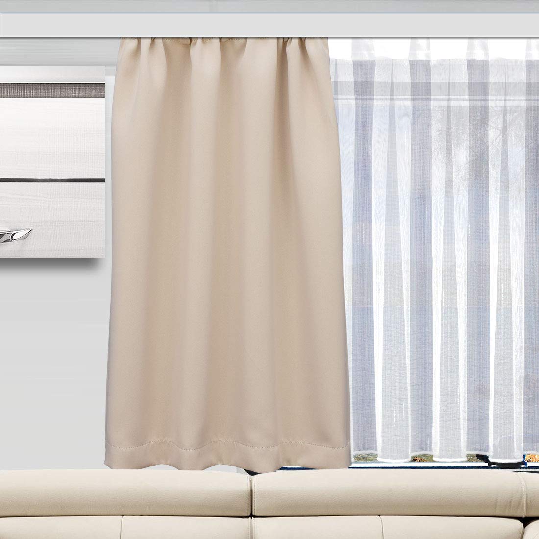 Wohnmobil-Gardine Mattis hellbeige | Maßgefertigter Verdunklungs-Vorhang mit Reihband | Hochwertiger Dekoschal für Caravan & Wohnwagen | Blickdichter Sichtschutz Höhe 80-120 cm x Breite 70–140 cm