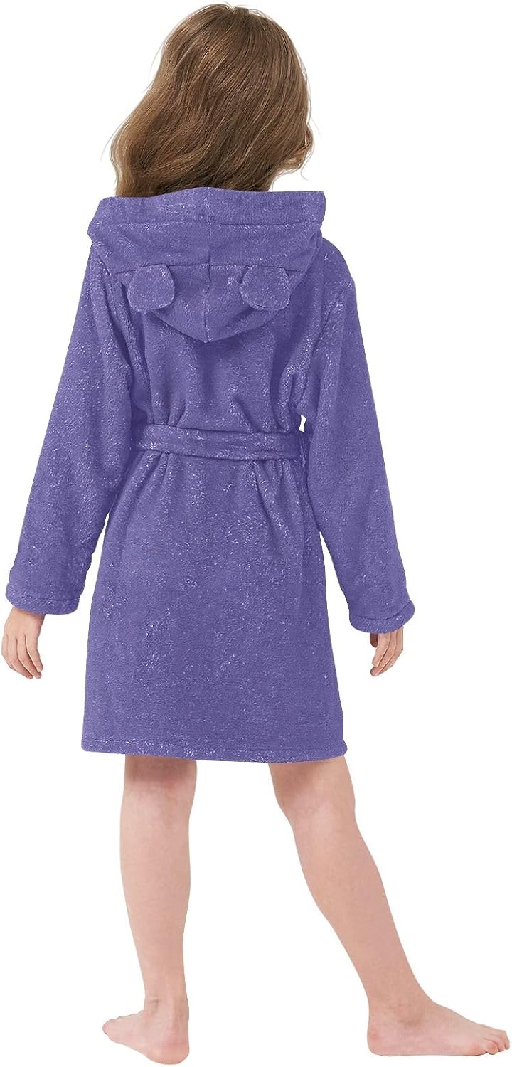 ODAWA Dark Slate Blue Kids Bathrobe, Soft Plush Hooded Towel Robe for Boys Girls, Quick Dry Absorbent Swimming Bath Wrap